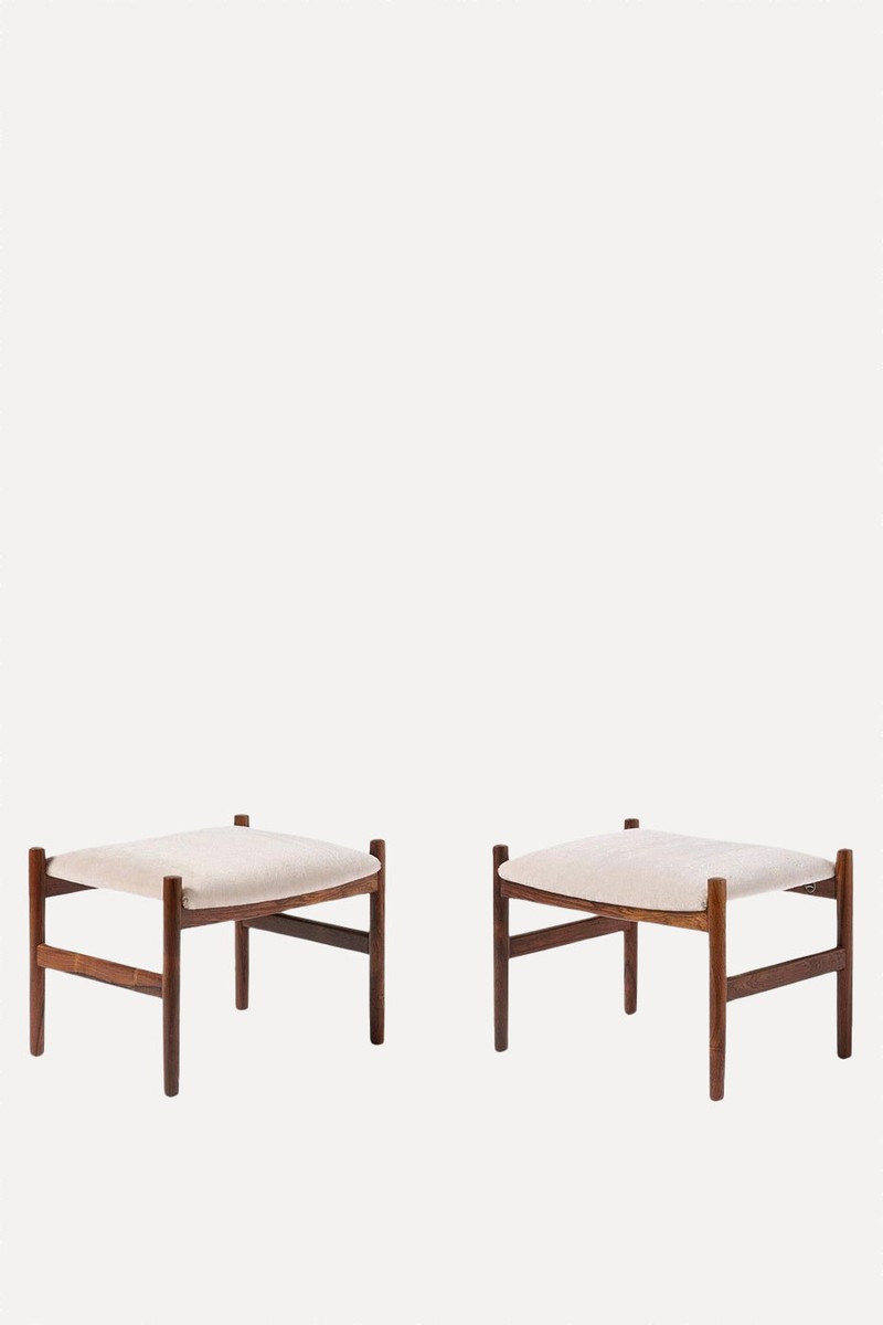 Vintage 1960s Danish Rosewood & Mohair Velvet Ottomans from 1st Dibs