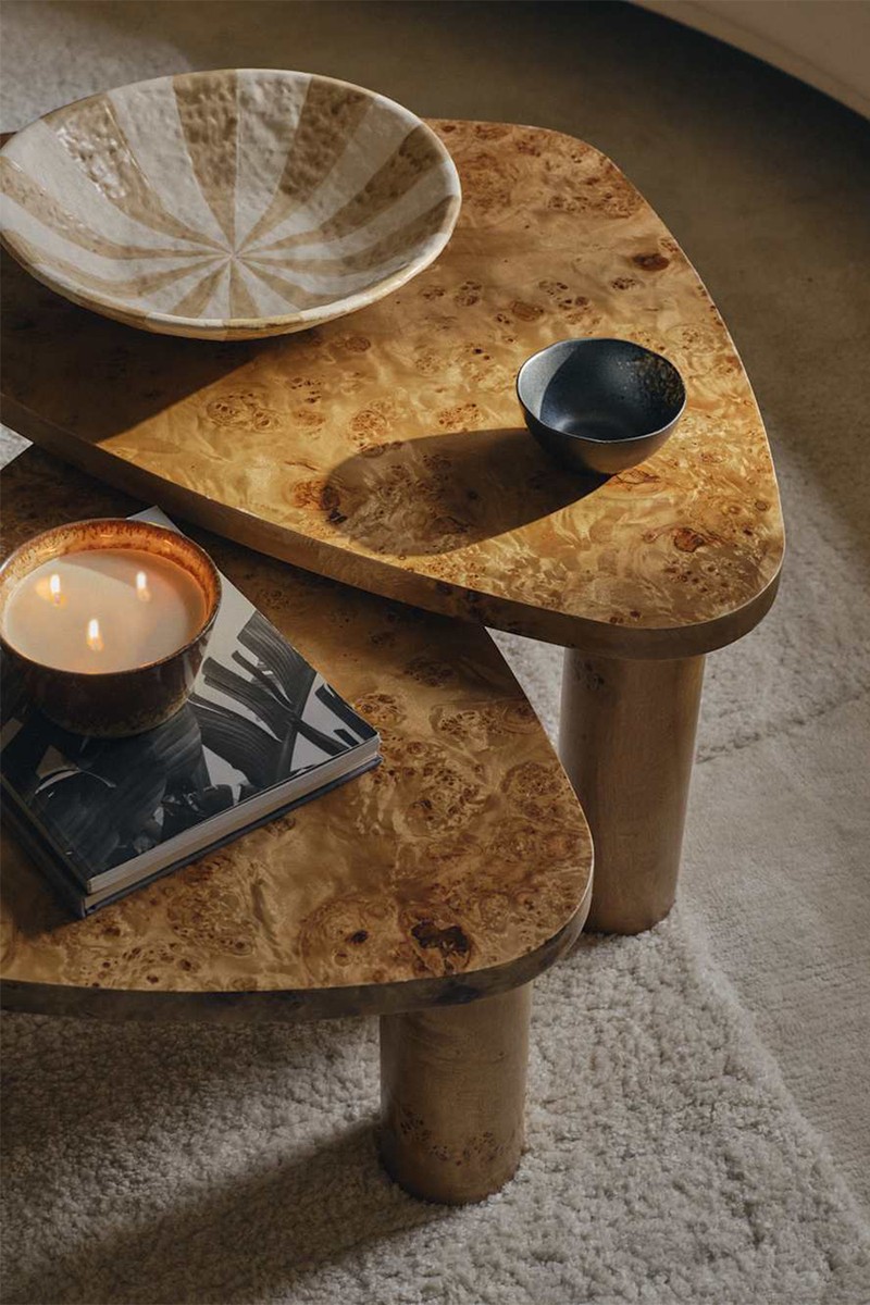 Light Burl Nest of Coffee Tables