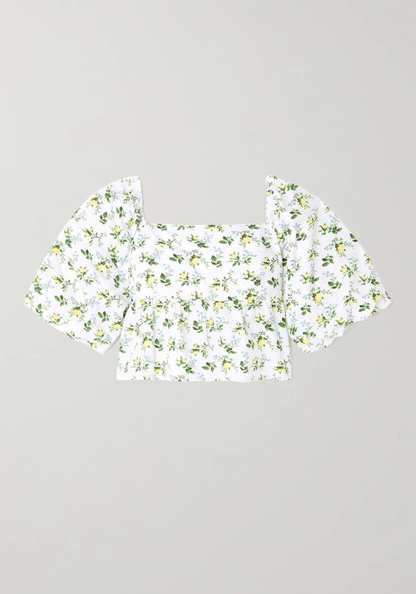 Quincy Cropped Floral Print Cotton Poplin Top from Faithful The Brand