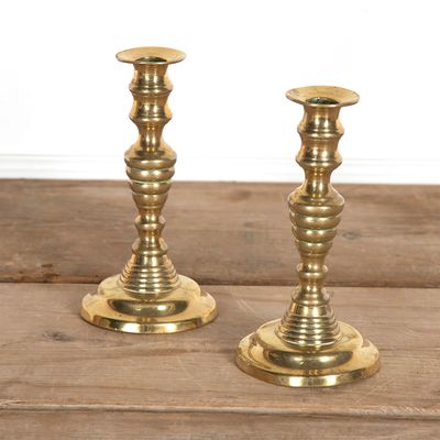 Pair 19th Century Brass 'Beehive' Candlesticks from Lorfords