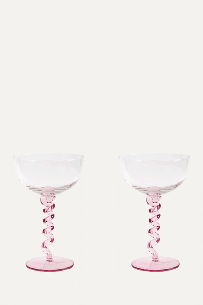 Set Of Two Pink Spiral Stem Wine Glasses from The Forest & Co