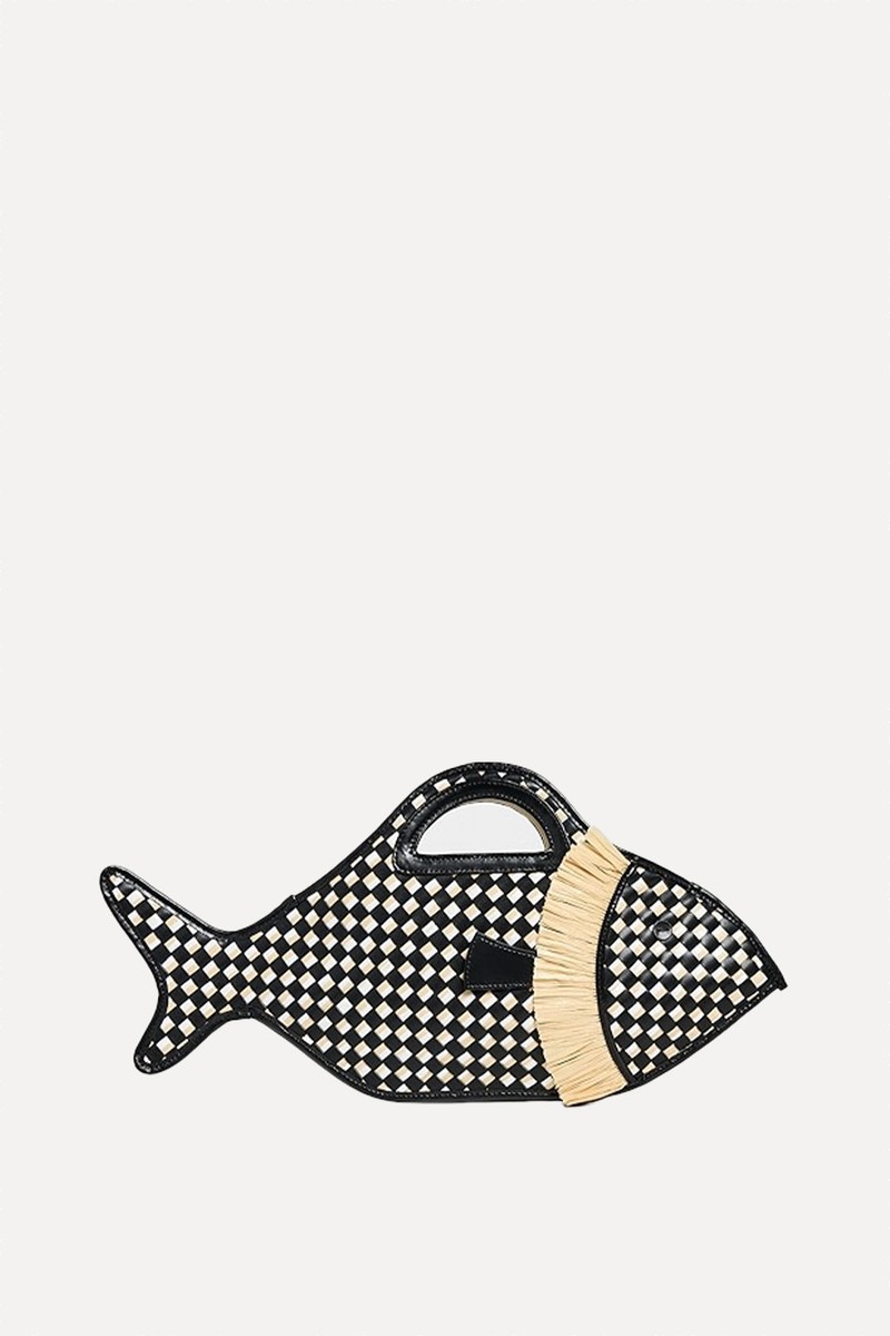 Cleo Fish Woven Leather & Raffia Tote from STAUD