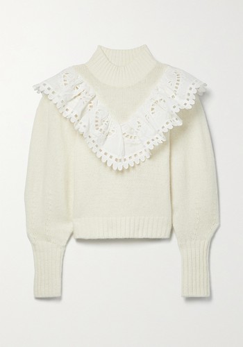 Santos Ruffled Cotton-Trimmed Wool Sweater from Sea NY