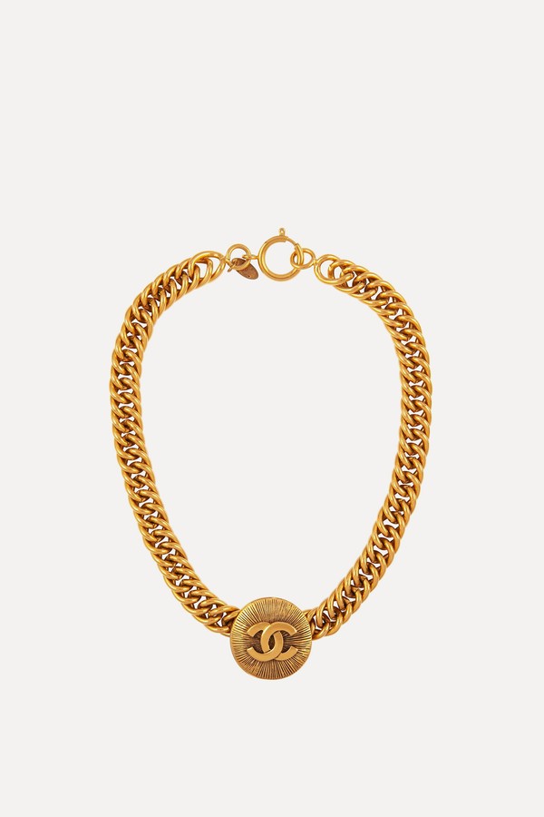 Vintage Gold Plated Byzantine Coin Pendant Necklace from Chanel