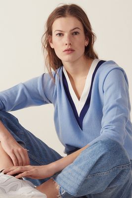 V-Neck Sweater With Two-Tone Edging  from Sandro