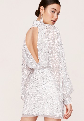 BALLOON SLEEVE SEQUIN EMBELLISHED MINI DRESS