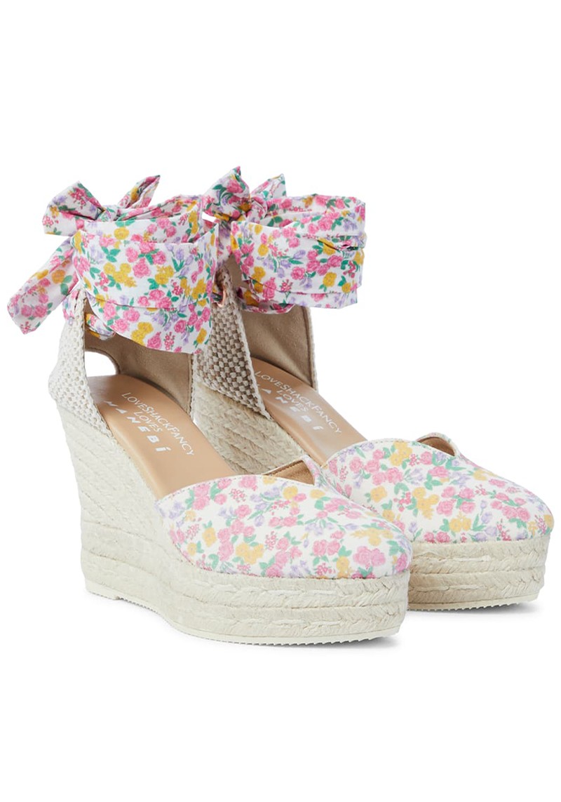 Floral Leather-Trimmed Wedge Espadrilles from LoveShackFancy X Manebi