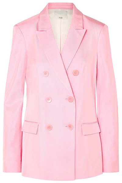 Double-Breasted Satin-Twill Blazer from Tibi