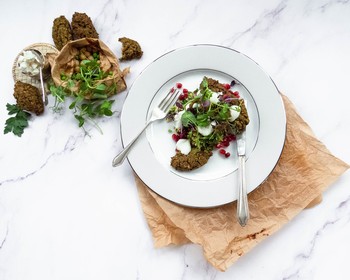 Green falafel with quinoa tabbouleh