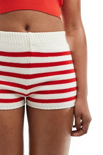 Kaiia Knitted Shorts In Cream And Red Stripe from ASOS