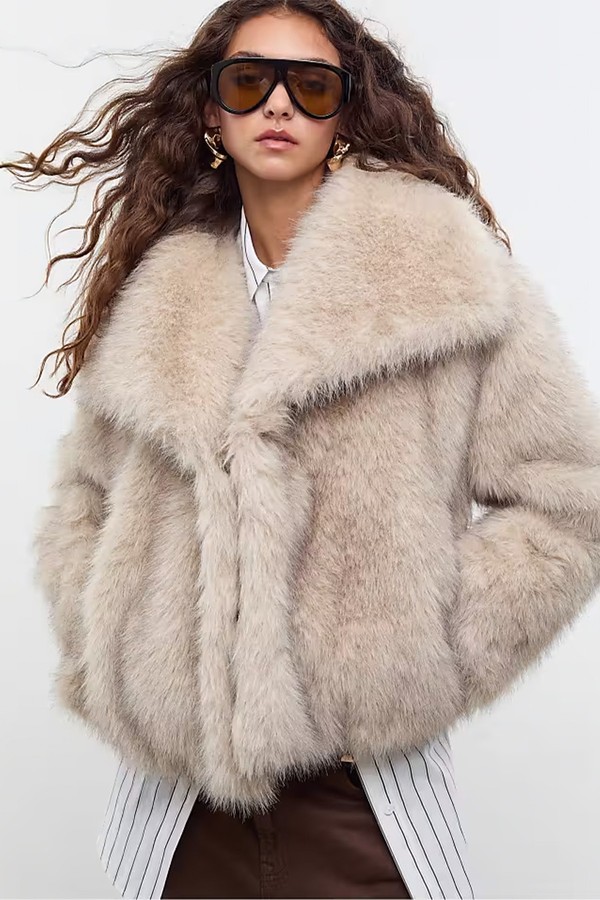 Cropped Faux Fur Jacket  from Stradivarius