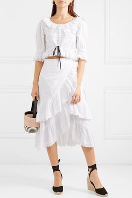 Halle Ruffled Broderie Anglaise Cotton Wrap Skirt from LoveShackFancy