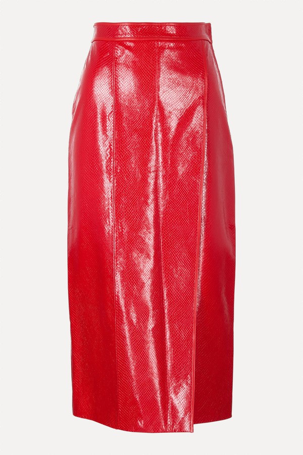 Snake-Embossed Side-Slit Pencil Skirt from Gucci