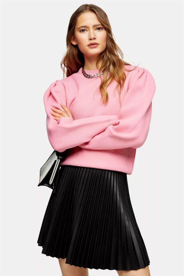 Pink Pleated Sleeve Sweatshirt
