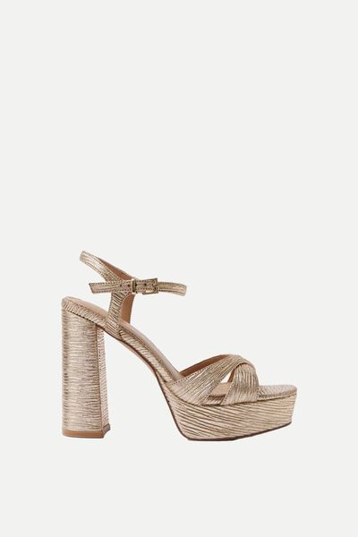 Metallic Plissé Block Heels