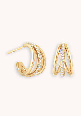 Illusion Crystal Triple Hoops in Gold