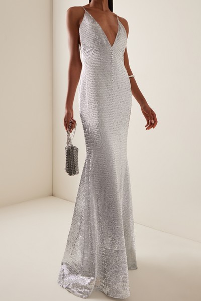 Claudie Textured Metallic Crepe Maxi Dress from Ilkyaz Ozel