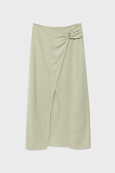 Linen Blend Midi Skirt from Stradivarius