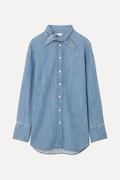 Tie-Neck Dagger-Collar Denim Shirt from COS