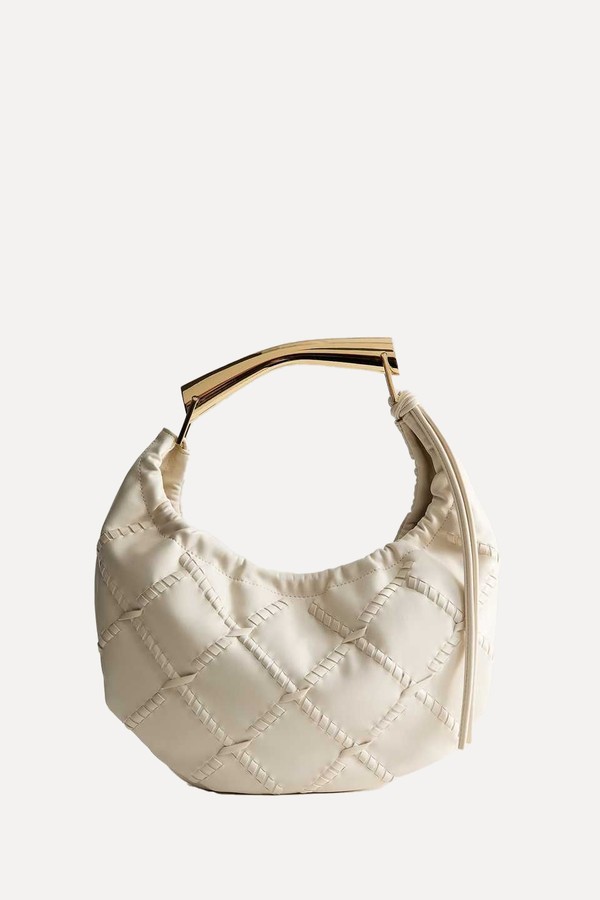 Faux Leather Whipstitch Detail Shoulder Bag