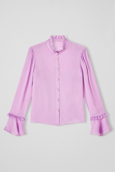 Anya Lilac Silk Frill Detail Blouse from LK Bennett