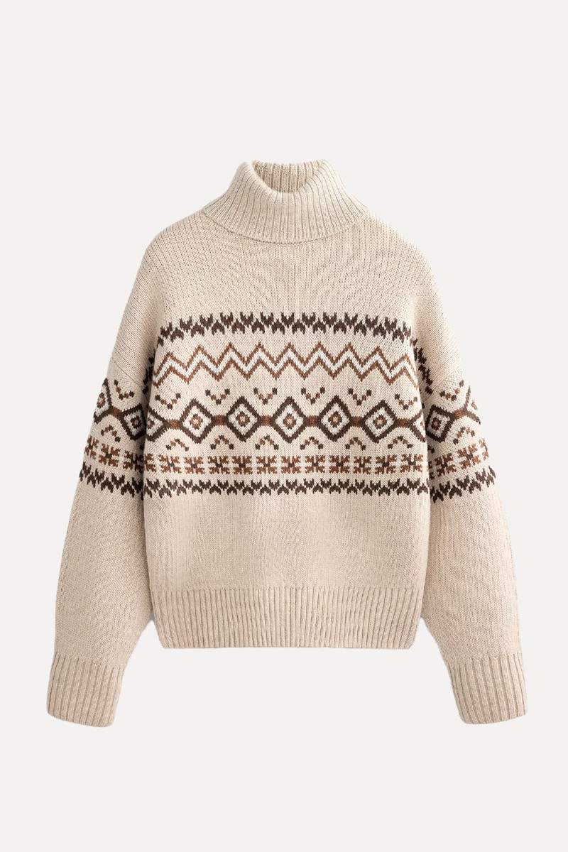 Jacquard Knit High-Neck Jumper 10% Wool from OYSHO