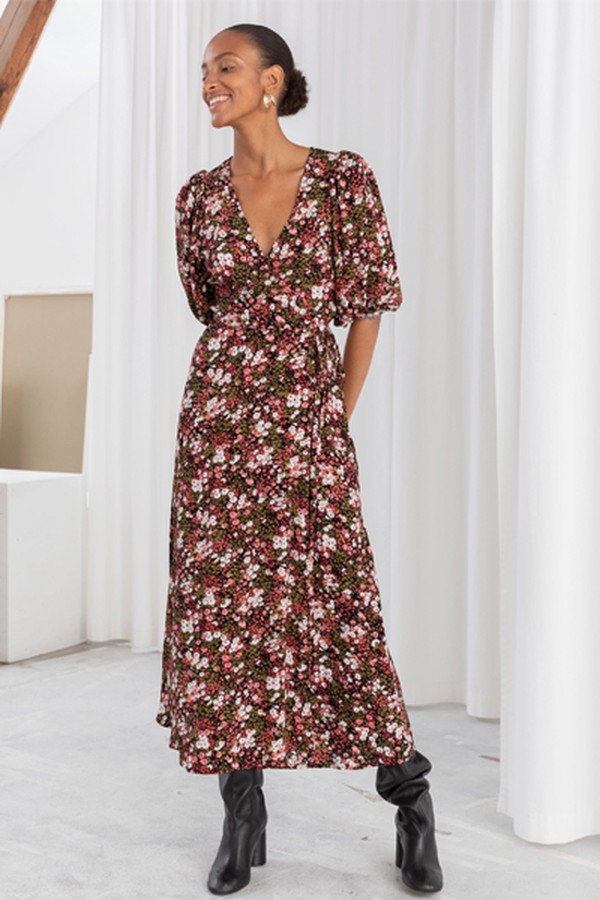 Floral Puff Sleeve Midi Wrap Dress from & Other Stories