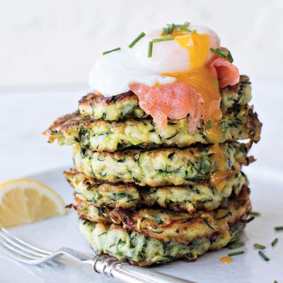 Courgette Fritters With Smoked Trout & Poached Egg