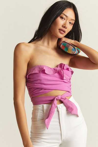 Ruffled Tie-Front Tube Top