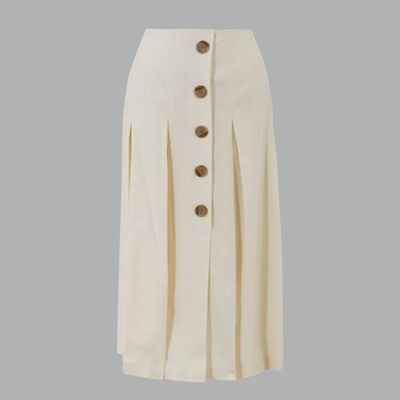 Linen Blend Fit & Flare Midi Skirt