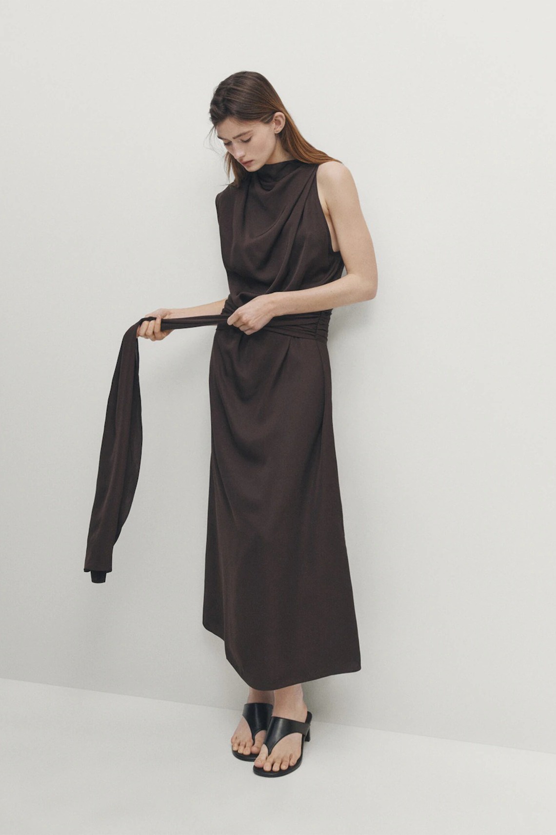 Asymmetric Satin Dress With Tie Detail  from Massimo Dutti