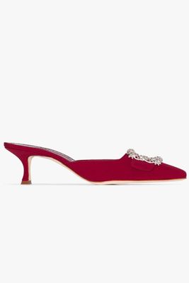 Red Maysale Embellished Silk Mules from Manolo Blahnik