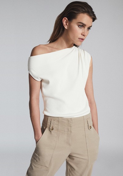 Mila Ivory Asymmetric Fine Knit Top from Reiss