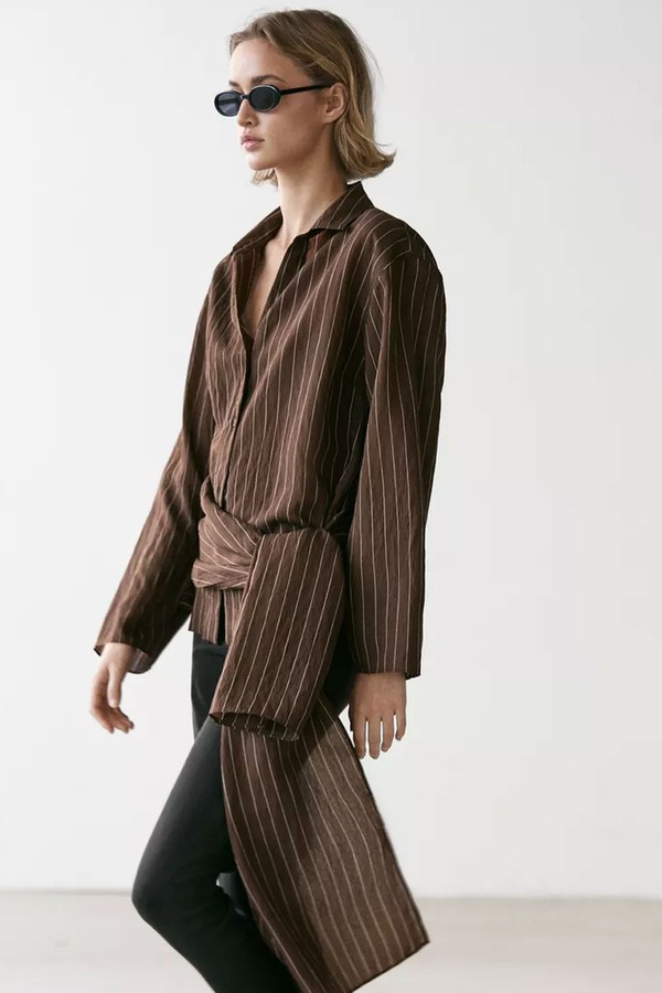 Striped Shirt With Scarf Detail 