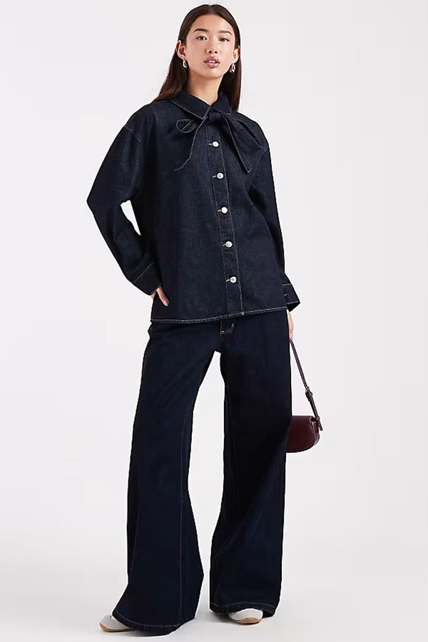 Denim Shirt With Bow Tie Neck from ASOS DESIGN