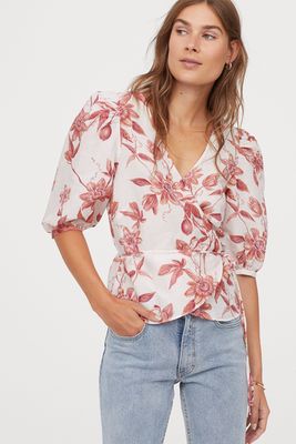 Patterned Wrapover Blouse
