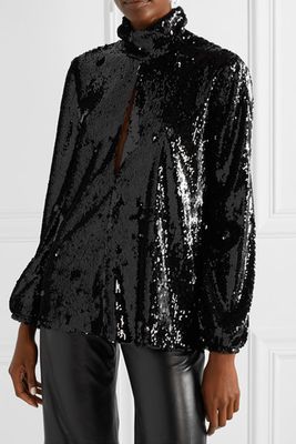 Cutout Sequined Georgette Turtleneck Top from Racil