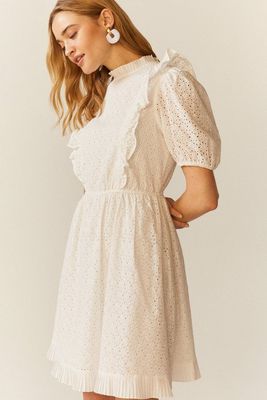 Ruffle Detail Cotton Broderie Dress 