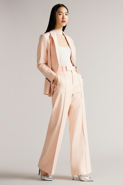 High Waisted Flood Length Wide Leg Trouser