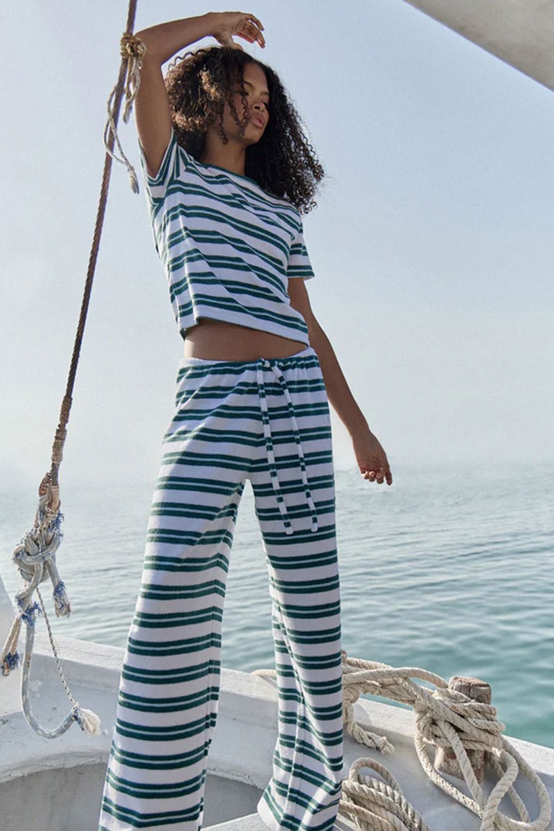 Livia Stripe Towelling Short Sleeve Top from 4th & Reckless