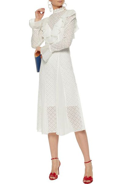 Ruffled Chiffon-Trimmed Guipure Lace Dress from Temperley London