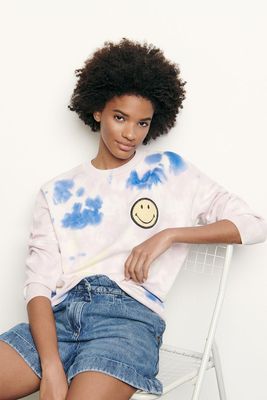 Tie-Dyed Sweater With Embroidered Smiley