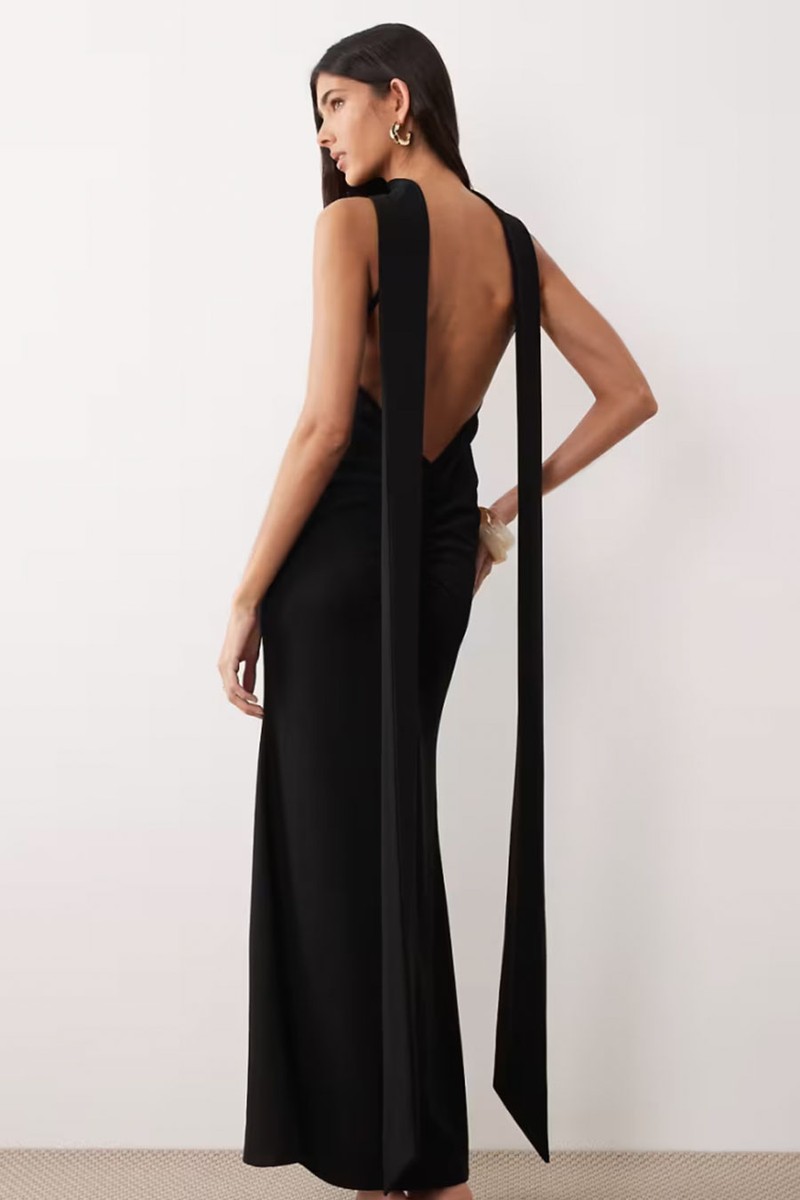 Crepe Scarf Detail With Plunge Back from ASOS Design