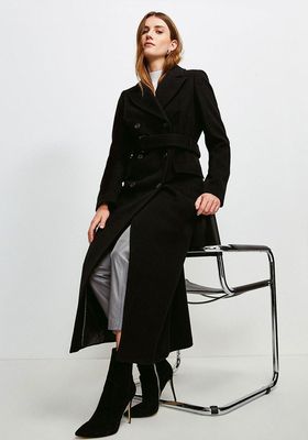  Wool Rich Buckle Belted Double Breasted Coat