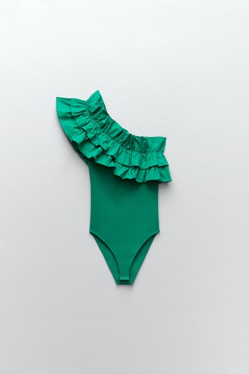 Asymmetric Ruffled Bodysuit from Zara