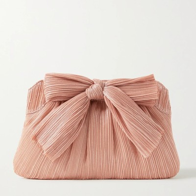 Rayne Bow-Embellished Plisse-Lame Clutch