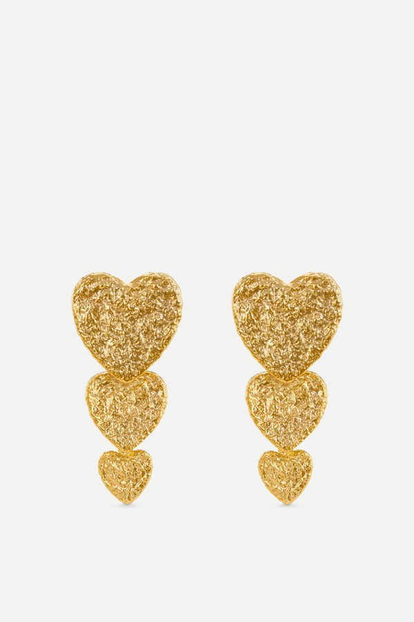 Statement Textured Heart Drop Earrings from Orelia