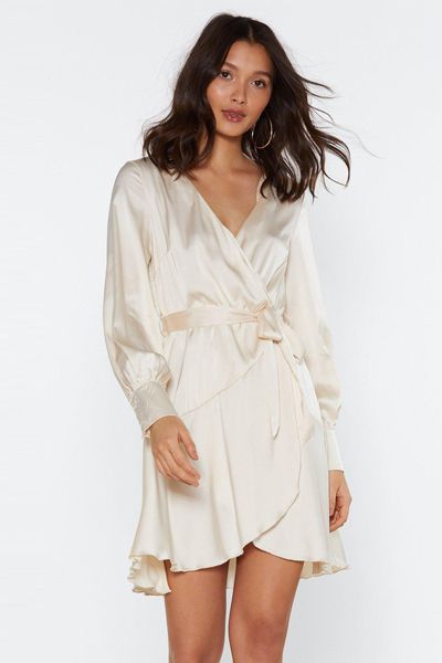 Touch Base Wrap Satin Dress