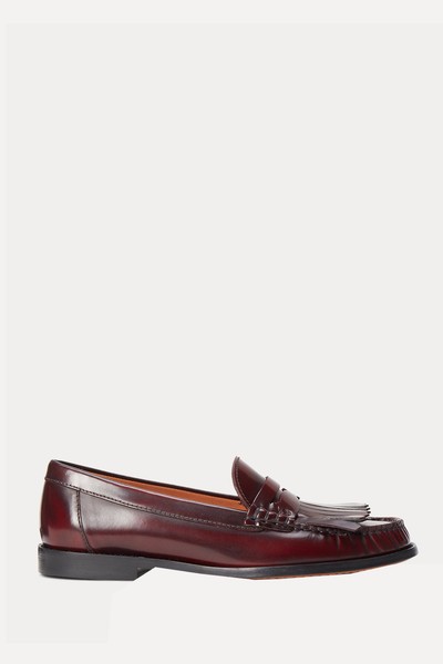 Ashtyn Fringe-Trim Calfskin Loafers from Ralph Lauren