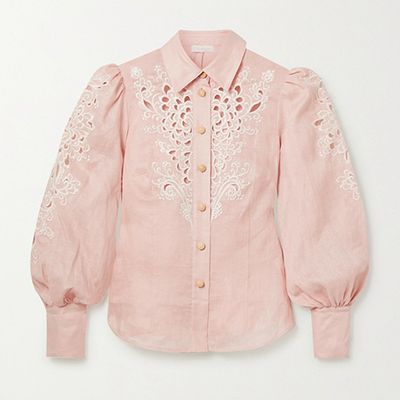 Freida Broderie Anglaise-Trimmed Linen Blouse from Zimmerman
